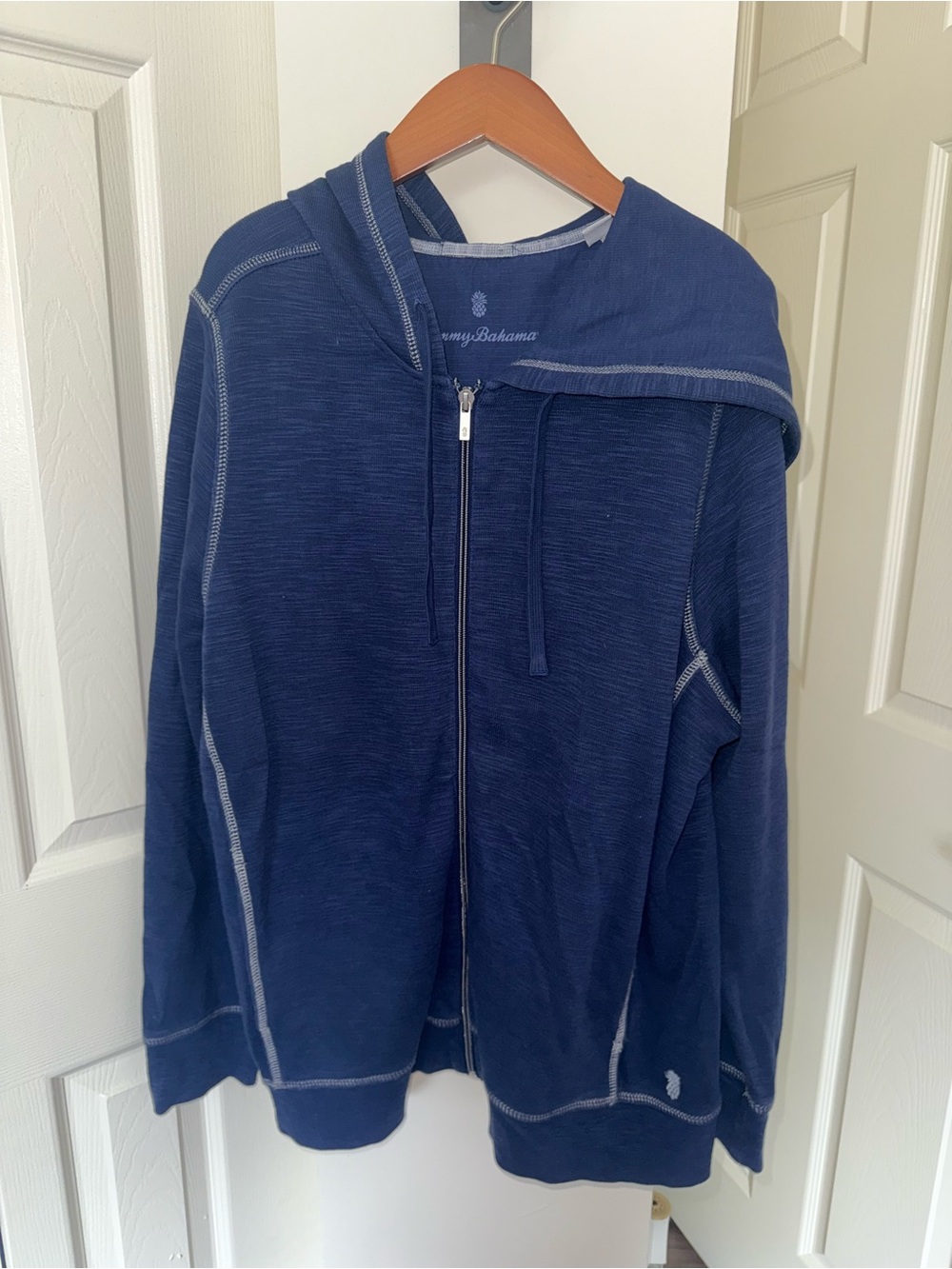 Tommy Bahama Navy Zip-Up Hooded Sweatshirt with Contrast Stitching